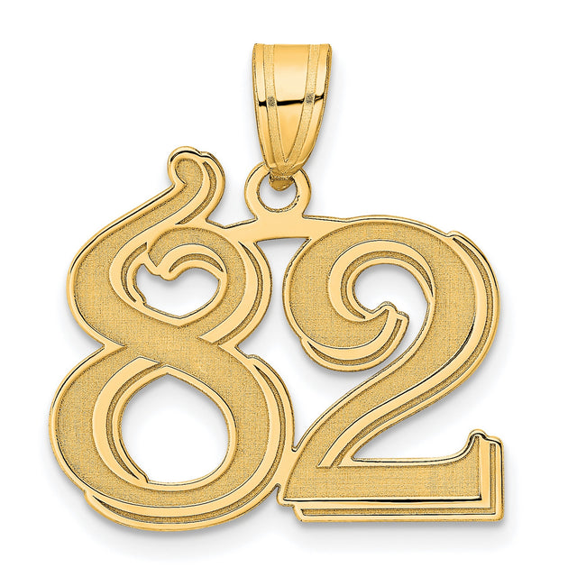 Polished Etched Number 82 Charm Pendant in Real 14k Yellow Gold