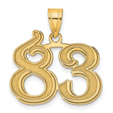 Polished Etched Number 83 Charm Pendant in Real 14k Yellow Gold