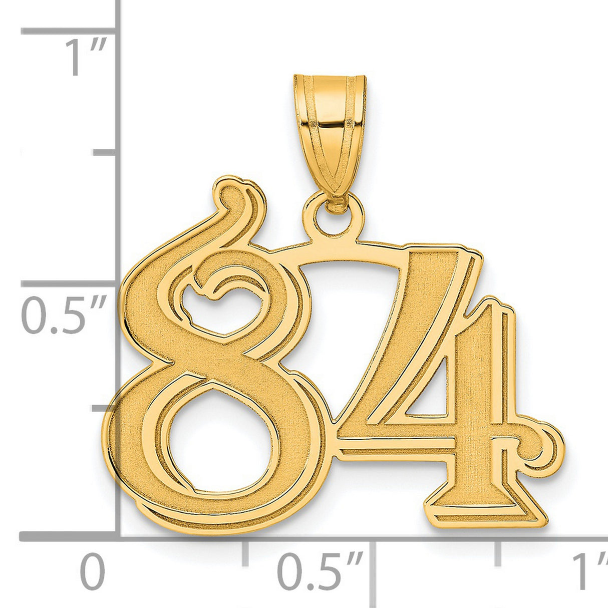 Polished Etched Number 84 Charm Pendant in Real 14k Yellow Gold