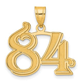 Polished Etched Number 84 Charm Pendant in Real 14k Yellow Gold