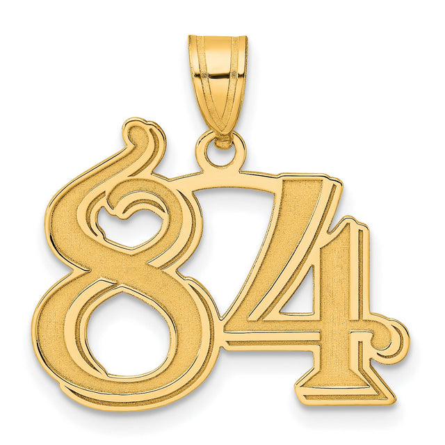 Polished Etched Number 84 Charm Pendant in Real 14k Yellow Gold