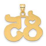 Polished Etched Number 85 Charm Pendant in Real 14k Yellow Gold