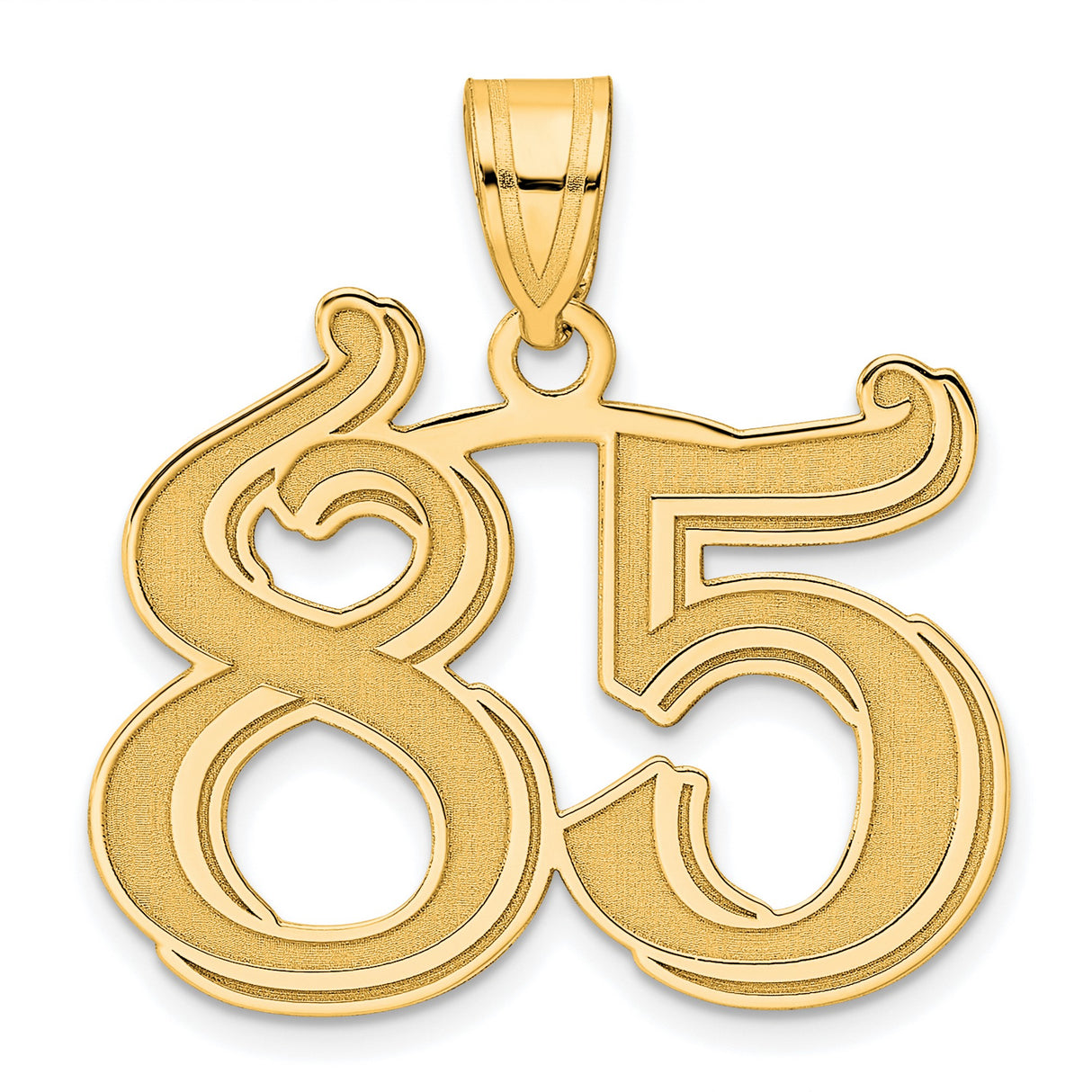 Polished Etched Number 85 Charm Pendant in Real 14k Yellow Gold