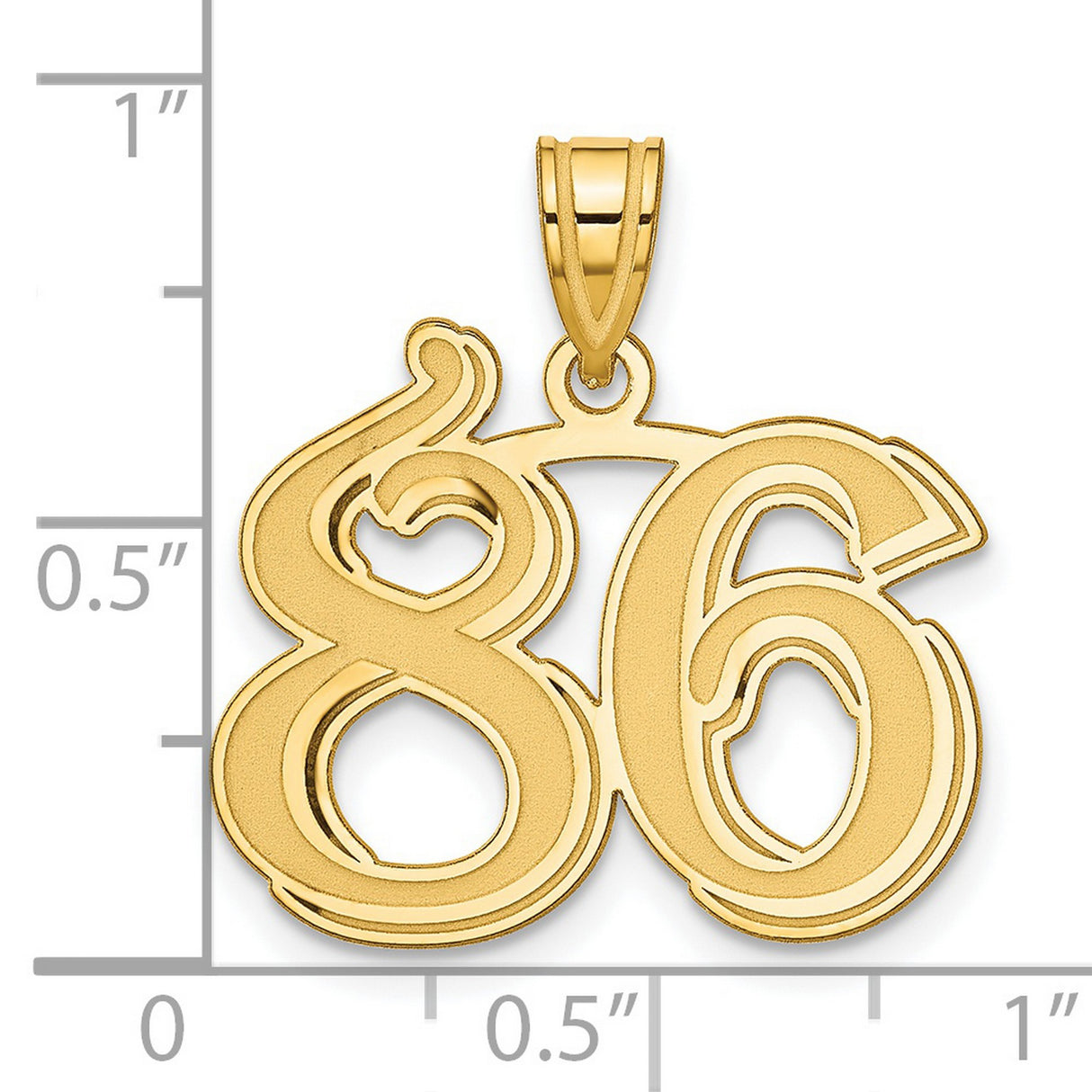 Polished Etched Number 86 Charm Pendant in Real 14k Yellow Gold