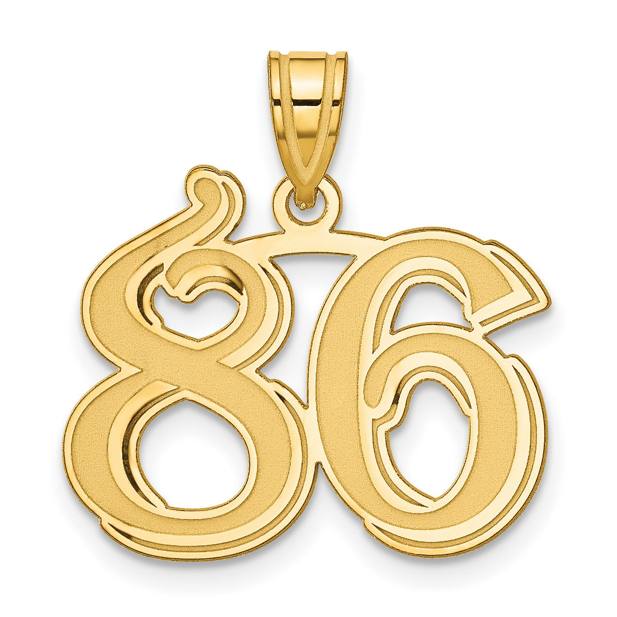 Polished Etched Number 86 Charm Pendant in Real 14k Yellow Gold
