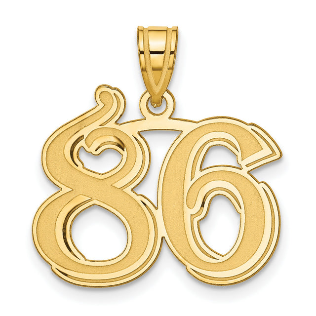 Polished Etched Number 86 Charm Pendant in Real 14k Yellow Gold