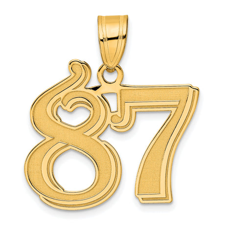 Polished Etched Number 87 Charm Pendant in Real 14k Yellow Gold