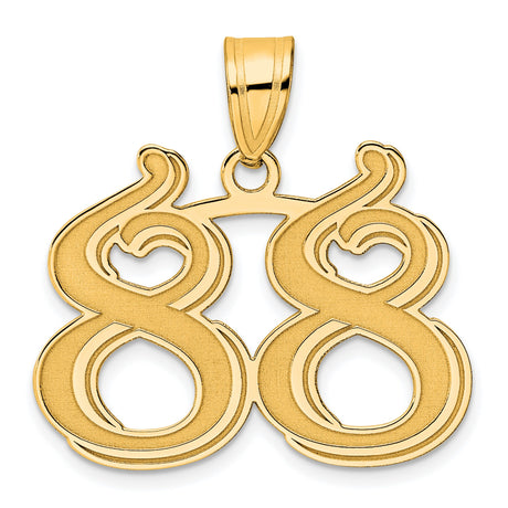 Polished Etched Number 88 Charm Pendant in Real 14k Yellow Gold