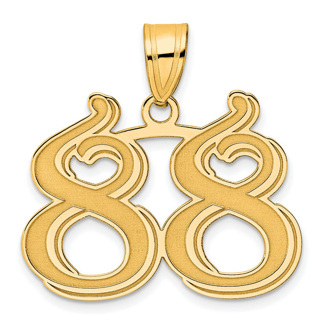 Polished Etched Number 88 Charm Pendant in Real 14k Yellow Gold