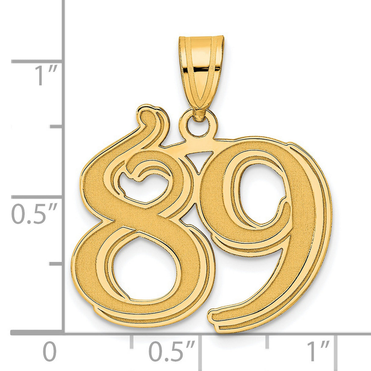 Polished Etched Number 89 Charm Pendant in Real 14k Yellow Gold
