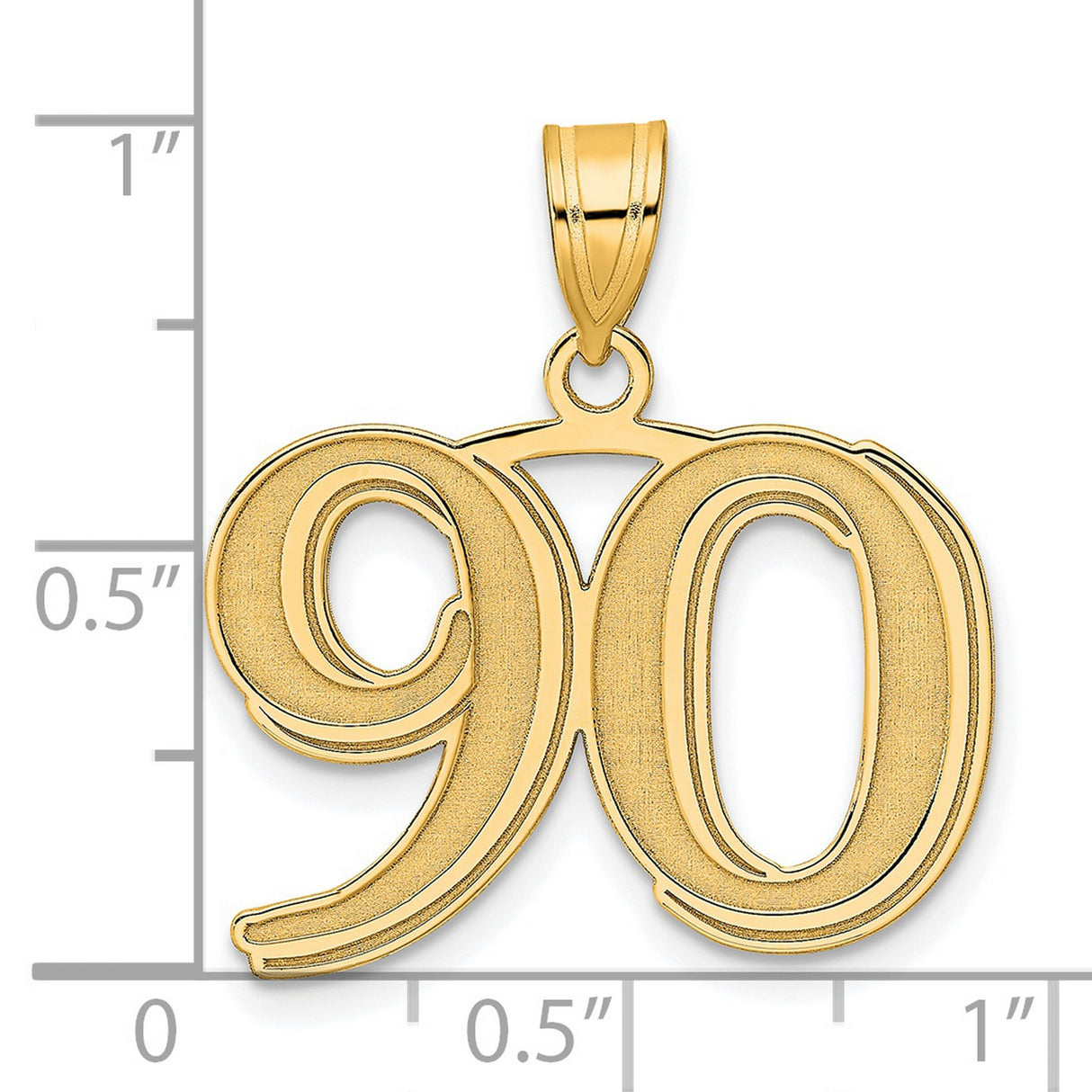 Polished Etched Number 90 Charm Pendant in Real 14k Yellow Gold