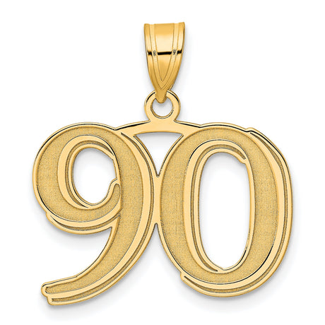 Polished Etched Number 90 Charm Pendant in Real 14k Yellow Gold