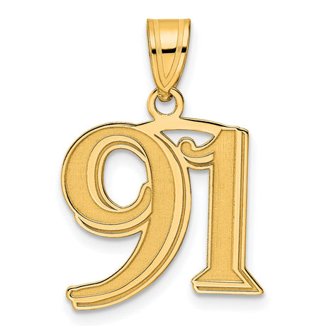 Polished Etched Number 91 Charm Pendant in Real 14k Yellow Gold