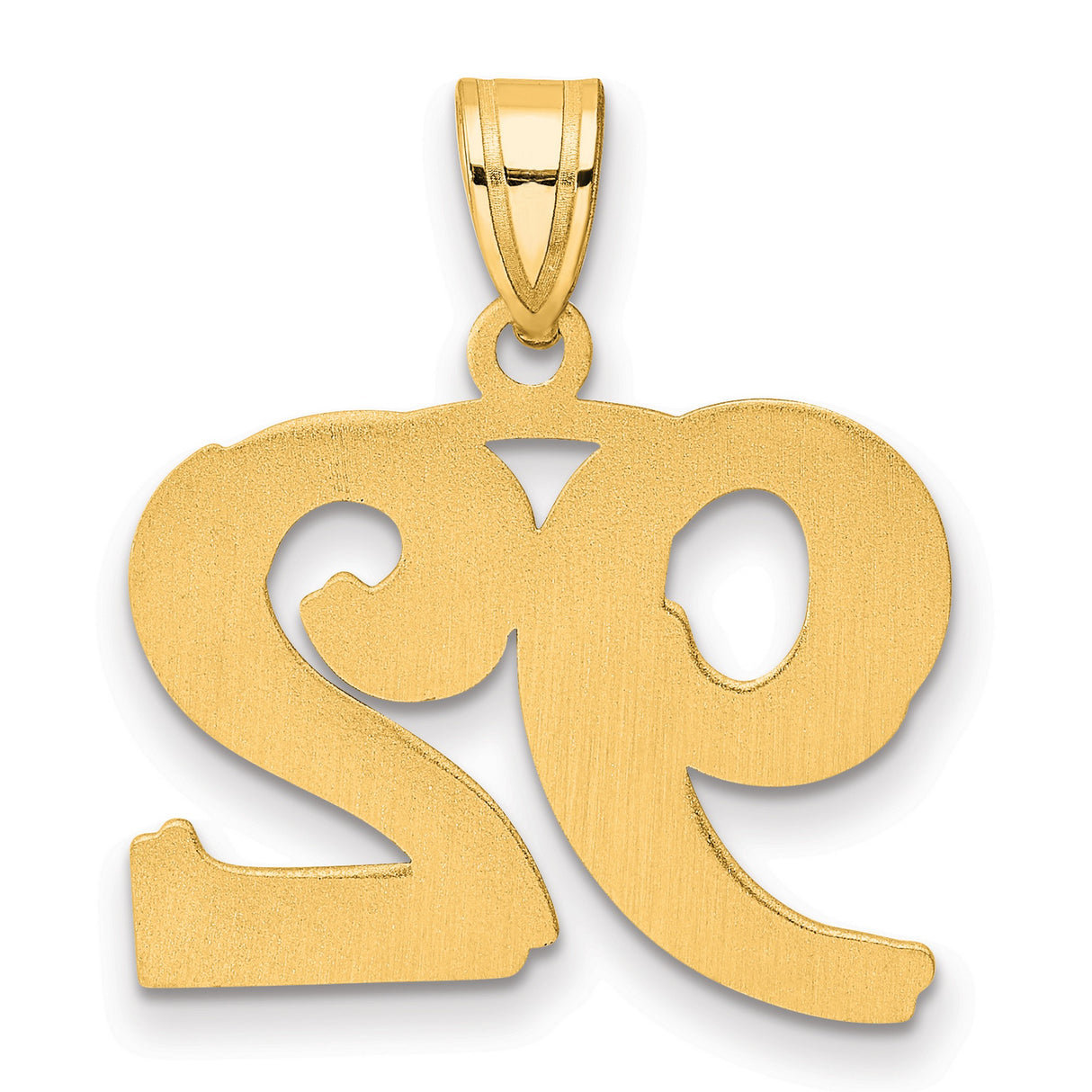 Polished Etched Number 92 Charm Pendant in Real 14k Yellow Gold