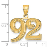 Polished Etched Number 92 Charm Pendant in Real 14k Yellow Gold