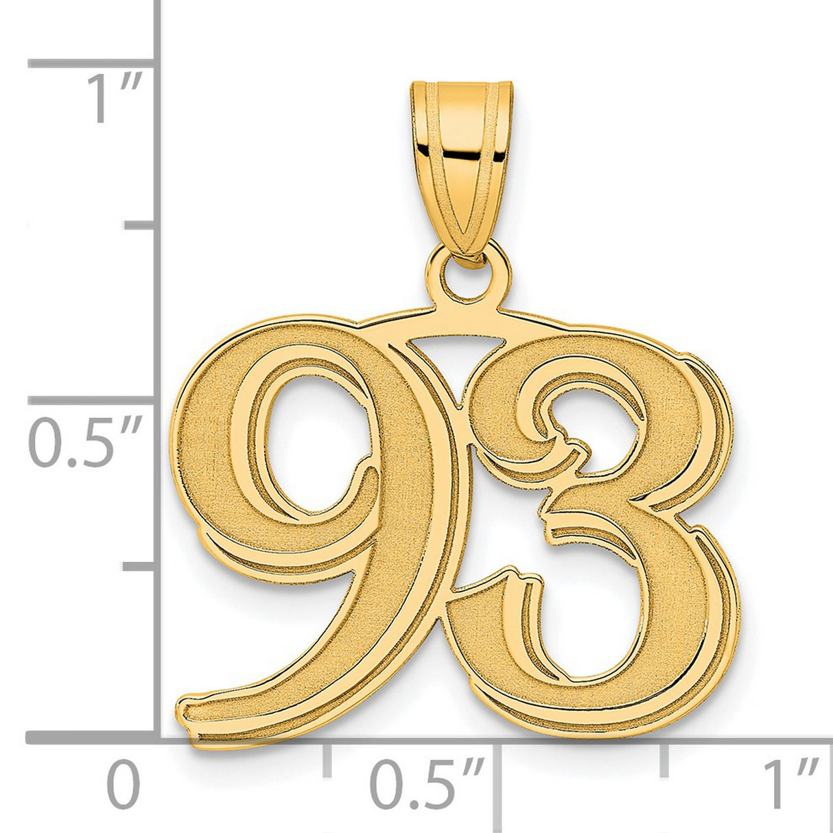 Polished Etched Number 93 Charm Pendant in Real 14k Yellow Gold
