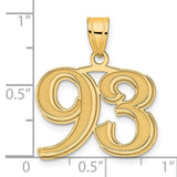 Polished Etched Number 93 Charm Pendant in Real 14k Yellow Gold