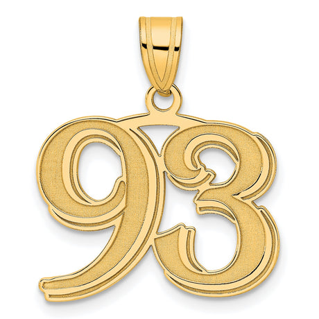 Polished Etched Number 93 Charm Pendant in Real 14k Yellow Gold