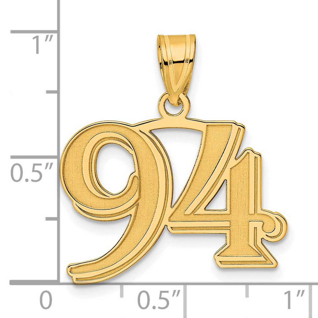 Polished Etched Number 94 Charm Pendant in Real 14k Yellow Gold