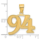 Polished Etched Number 94 Charm Pendant in Real 14k Yellow Gold
