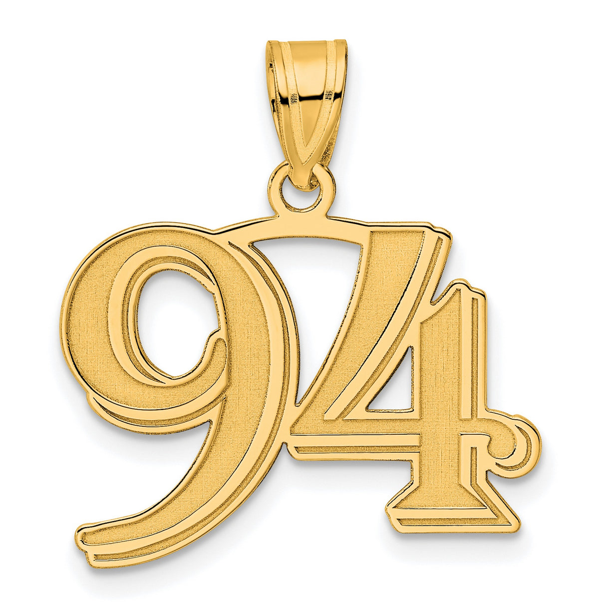 Polished Etched Number 94 Charm Pendant in Real 14k Yellow Gold