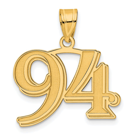 Polished Etched Number 94 Charm Pendant in Real 14k Yellow Gold