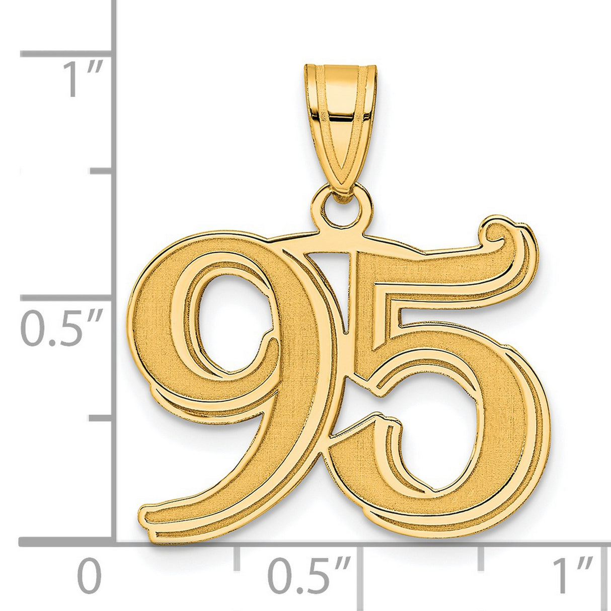 Polished Etched Number 95 Charm Pendant in Real 14k Yellow Gold