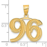 Polished Etched Number 96 Charm Pendant in Real 14k Yellow Gold