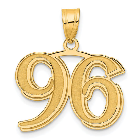 Polished Etched Number 96 Charm Pendant in Real 14k Yellow Gold