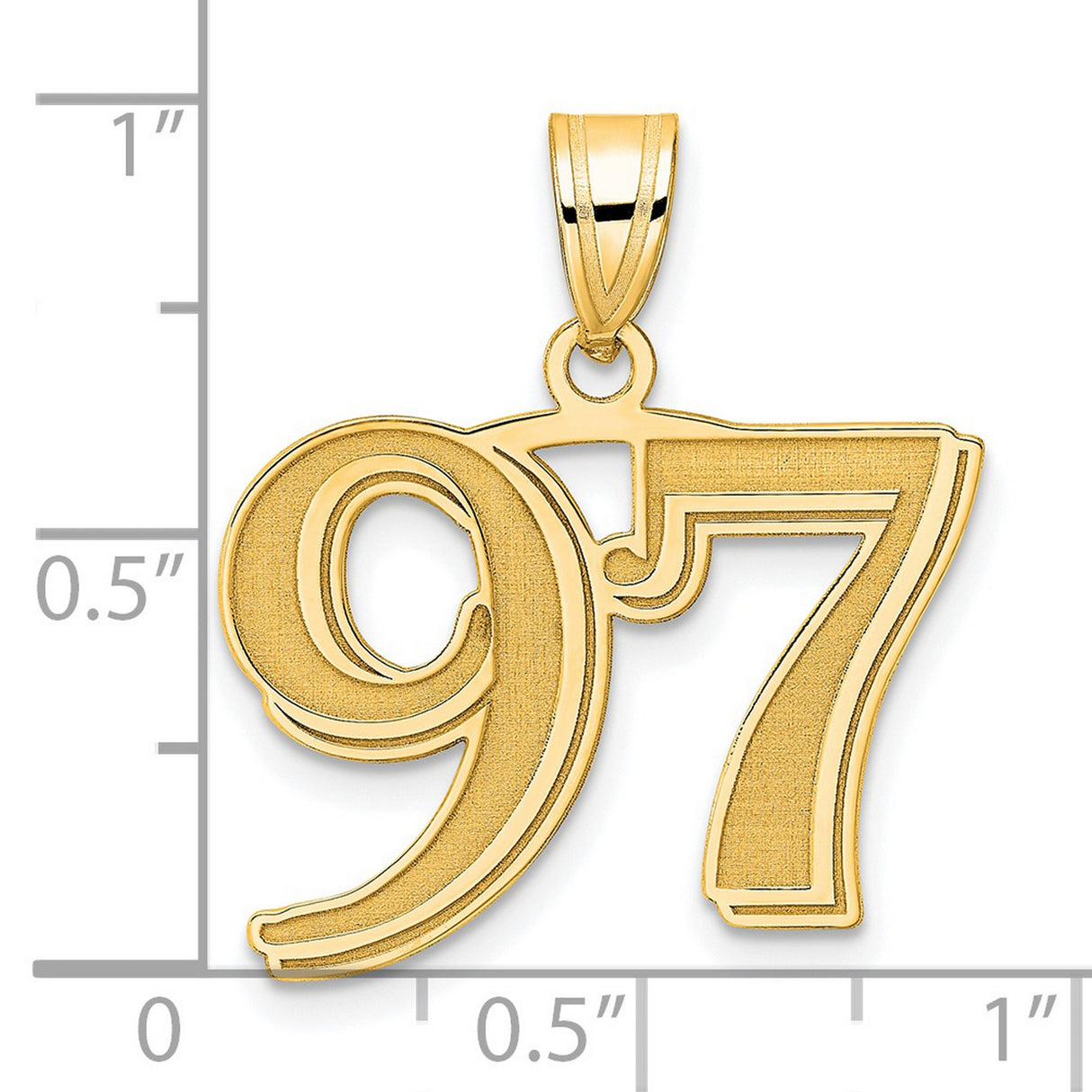 Polished Etched Number 97 Charm Pendant in Real 14k Yellow Gold