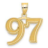 Polished Etched Number 97 Charm Pendant in Real 14k Yellow Gold