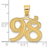 Polished Etched Number 98 Charm Pendant in Real 14k Yellow Gold