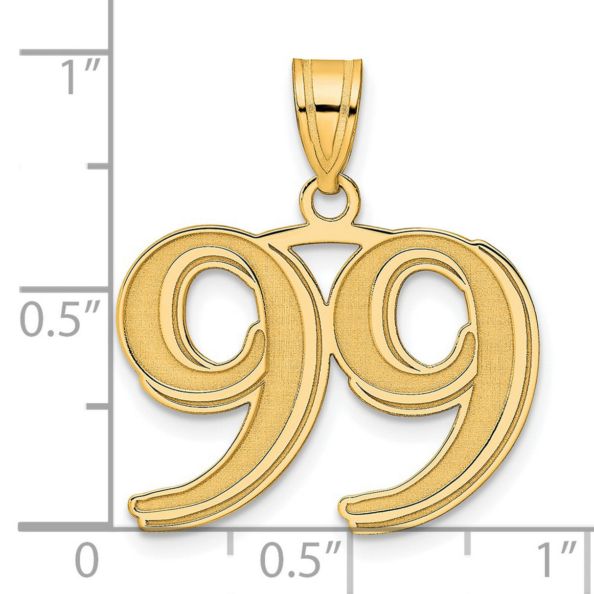 Polished Etched Number 99 Charm Pendant in Real 14k Yellow Gold