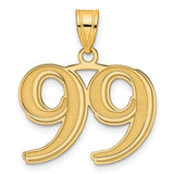 Polished Etched Number 99 Charm Pendant in Real 14k Yellow Gold