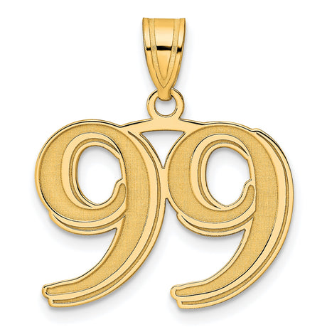 Polished Etched Number 99 Charm Pendant in Real 14k Yellow Gold