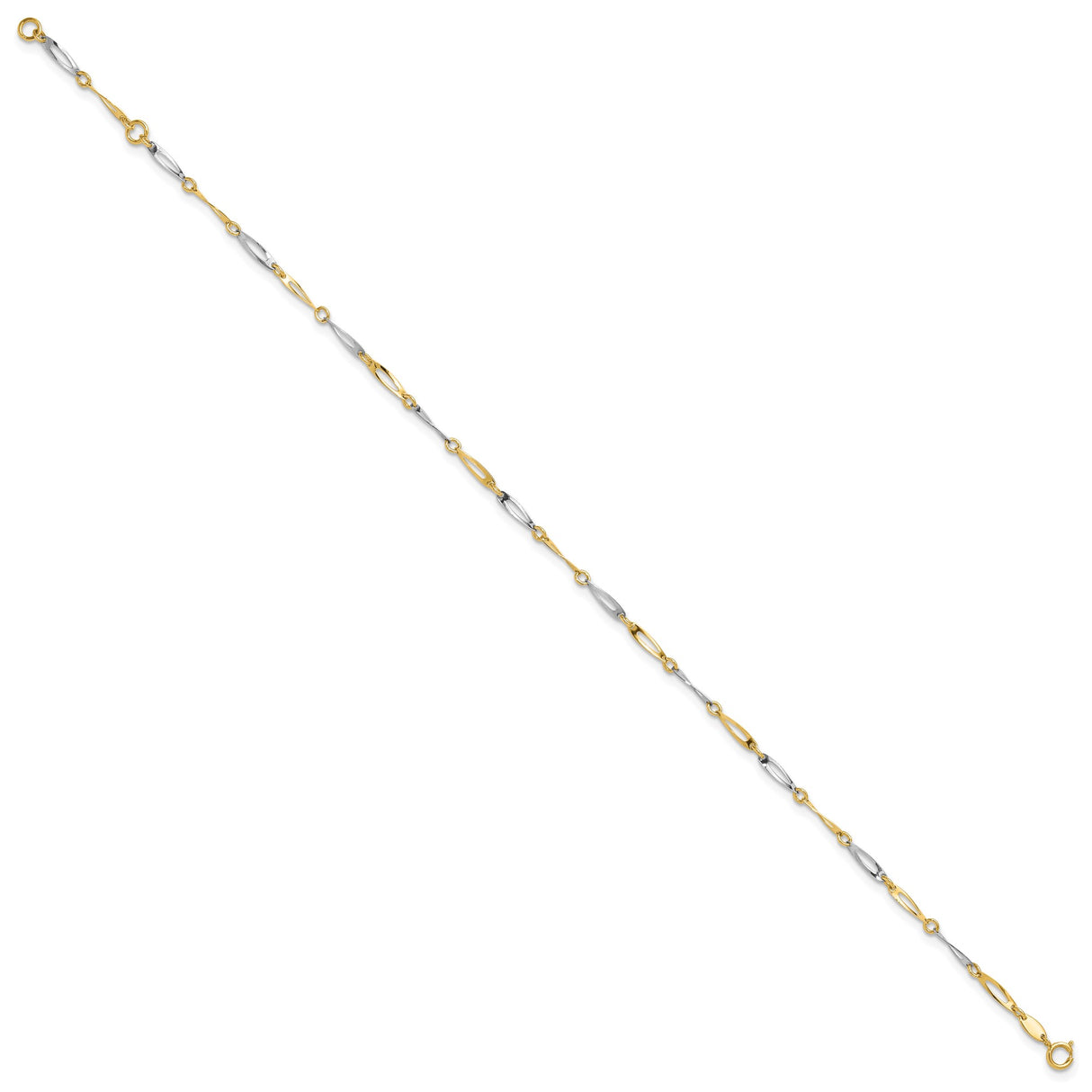 14K Two-tone Gold 2.2 mm Polished Chain Anklet