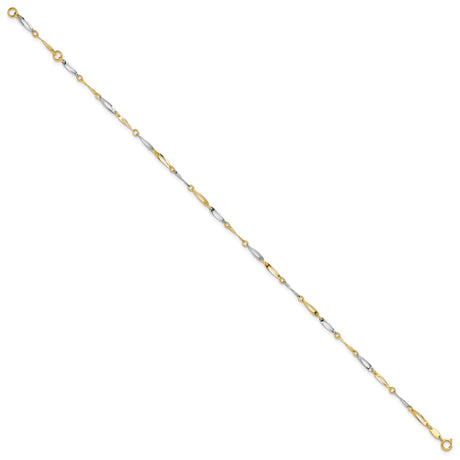 14K Two-tone Gold 2.2 mm Polished Chain Anklet