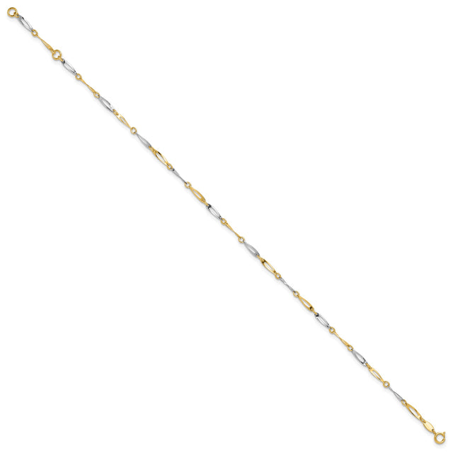 14K Two-tone Gold 2.2 mm Polished Chain Anklet