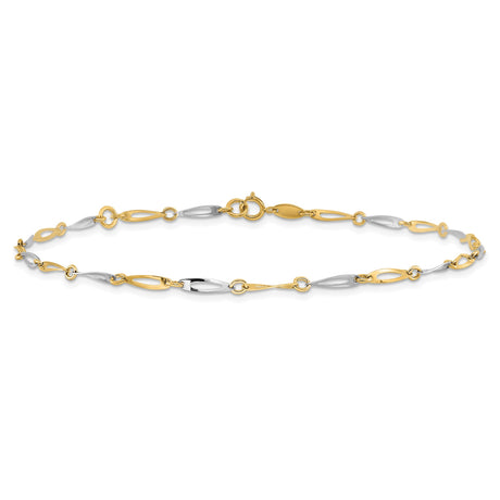 14K Two-tone Gold 2.2 mm Polished Chain Anklet alternate angle