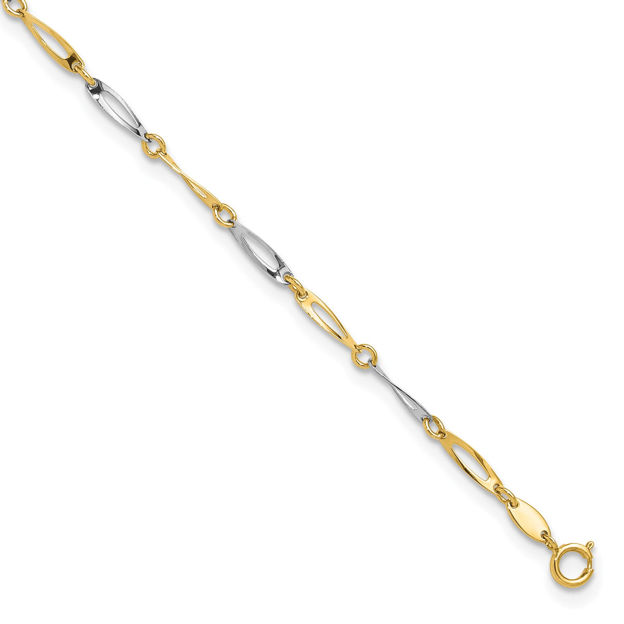 14K Two-tone Gold 2.2 mm Polished Chain Anklet detail view