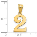 14k Yellow Gold Number Two Pendant Charm, Polished Finish, Numeric Symbol Jewelry for Women or Unisex