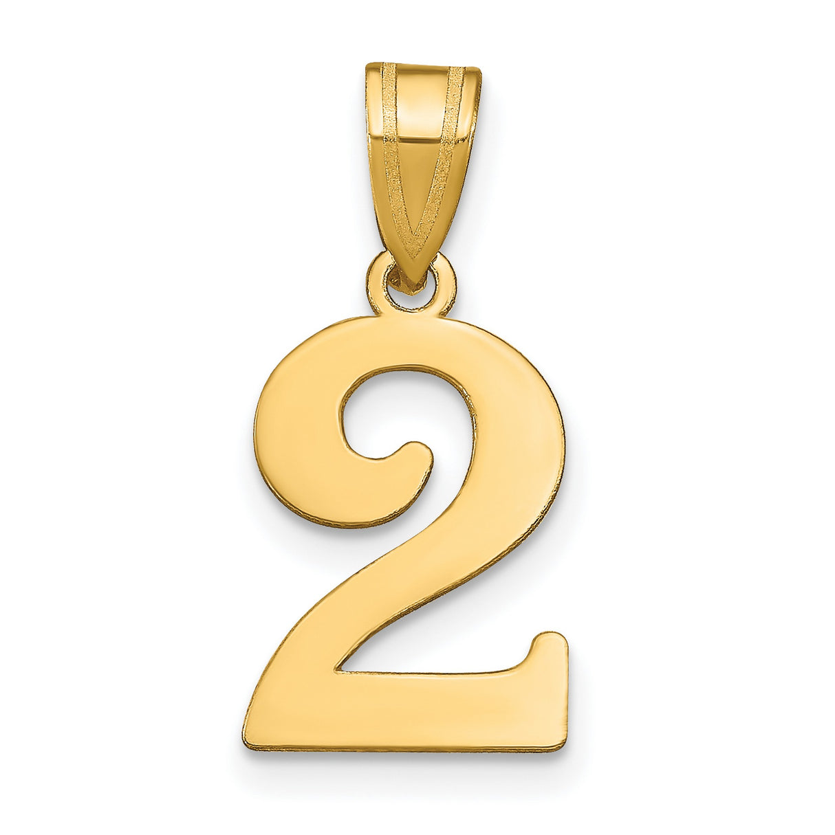 14k Yellow Gold Number Two Pendant Charm, Polished Finish, Numeric Symbol Jewelry for Women or Unisex