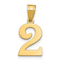 14k Yellow Gold Number Two Pendant Charm, Polished Finish, Numeric Symbol Jewelry for Women or Unisex