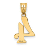 14k Yellow Gold Number 4 Pendant, Polished Serif Numeral Charm, Unisex Minimalist Jewelry