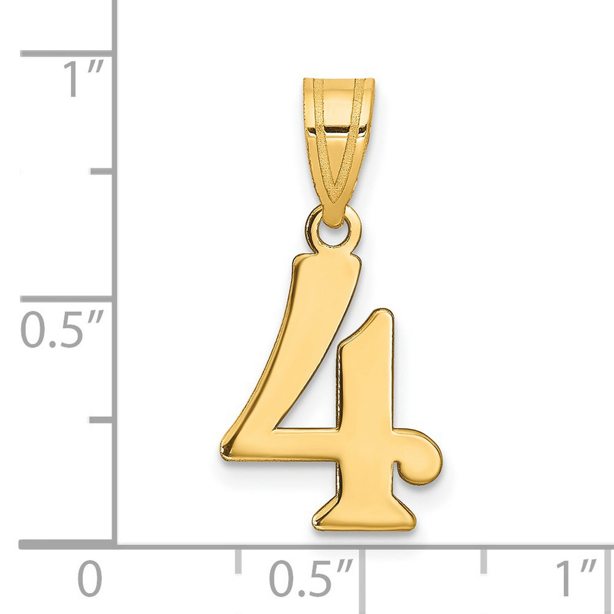 14k Yellow Gold Number 4 Pendant, Polished Serif Numeral Charm, Unisex Minimalist Jewelry