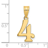 14k Yellow Gold Number 4 Pendant, Polished Serif Numeral Charm, Unisex Minimalist Jewelry