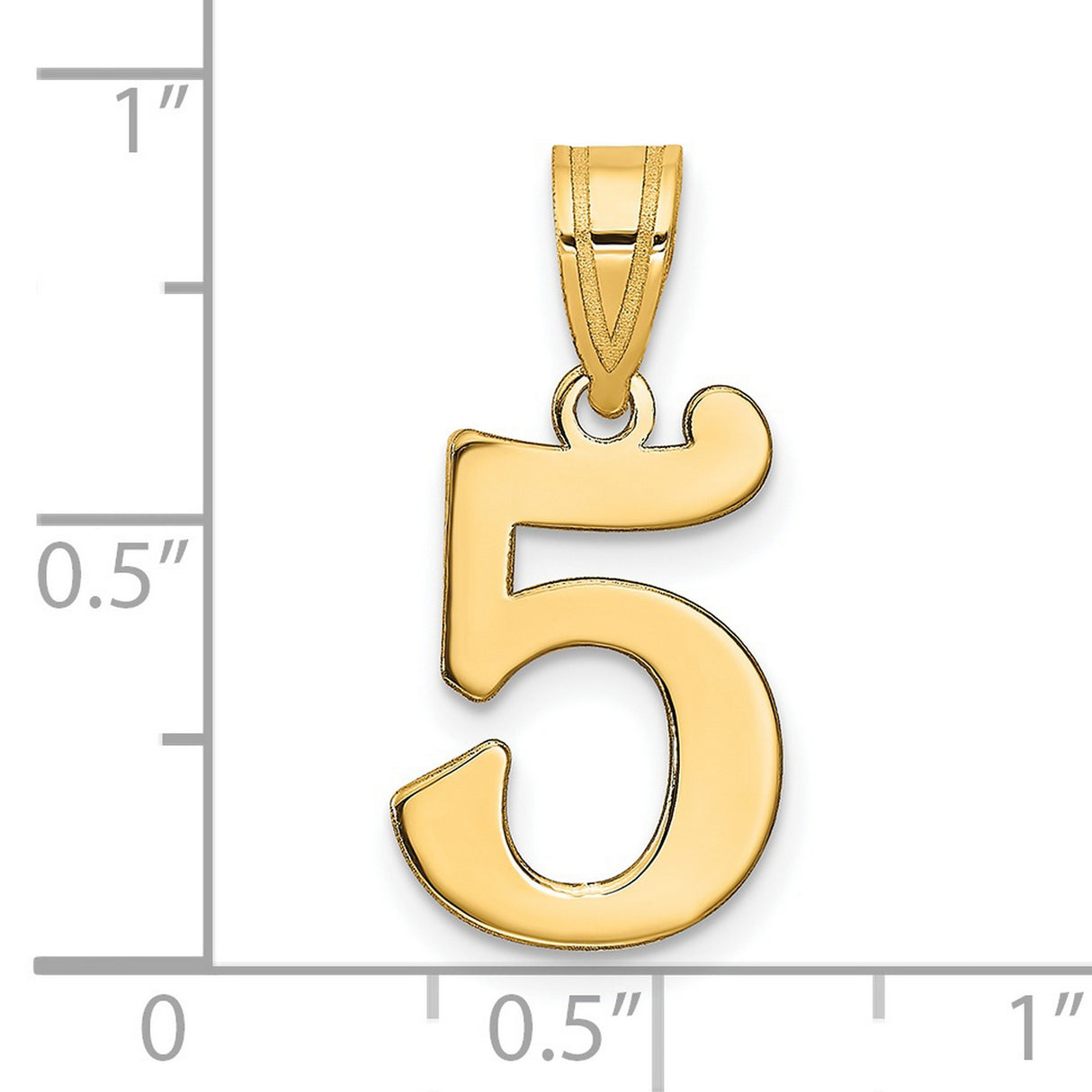 14k Yellow Gold Number 5 Pendant, Polished Finish, Smooth Edges, Unisex Numeric Charm