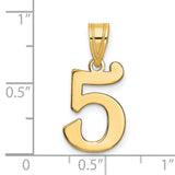 14k Yellow Gold Number 5 Pendant, Polished Finish, Smooth Edges, Unisex Numeric Charm