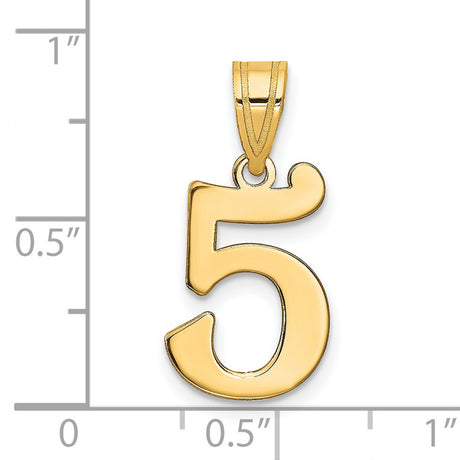 14k Yellow Gold Number 5 Pendant, Polished Finish, Smooth Edges, Unisex Numeric Charm