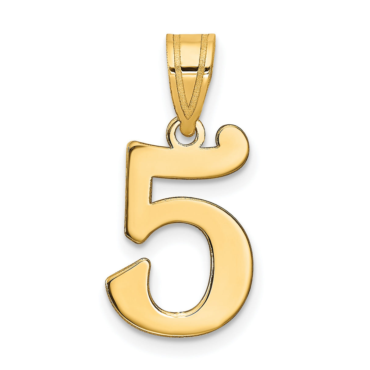 14k Yellow Gold Number 5 Pendant, Polished Finish, Smooth Edges, Unisex Numeric Charm